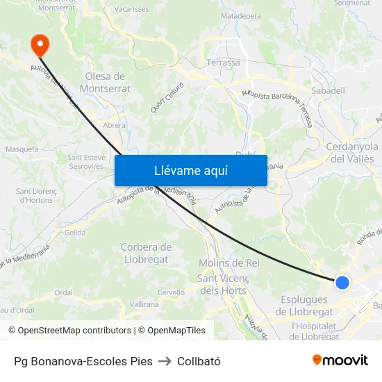 Pg Bonanova-Escoles Pies to Collbató map