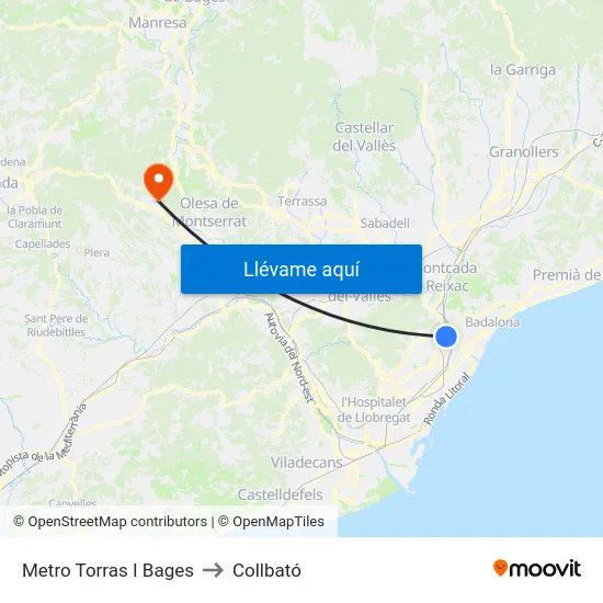 Metro Torras I Bages to Collbató map