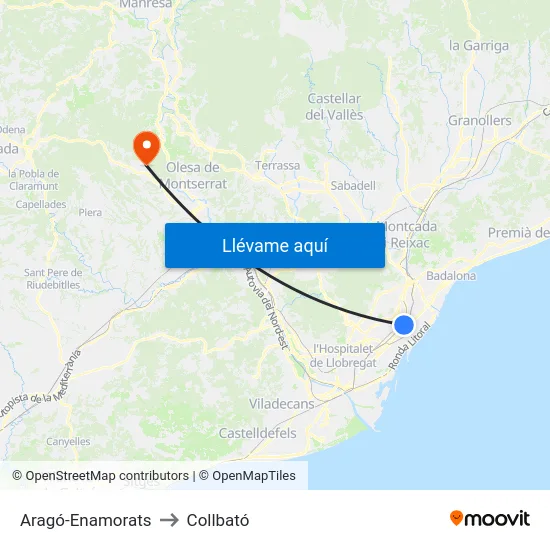 Aragó-Enamorats to Collbató map