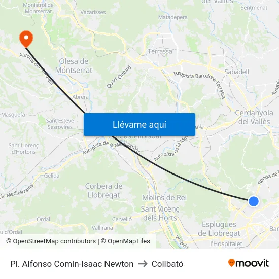Pl. Alfonso Comín-Isaac Newton to Collbató map