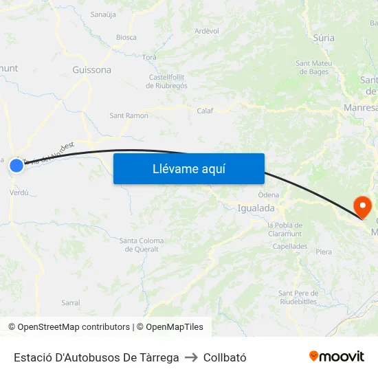 Estació D'Autobusos De Tàrrega to Collbató map
