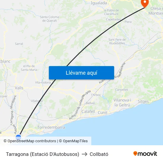 Tarragona (Estació D'Autobusos) to Collbató map