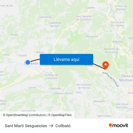 Sant Martí Sesgueioles to Collbató map