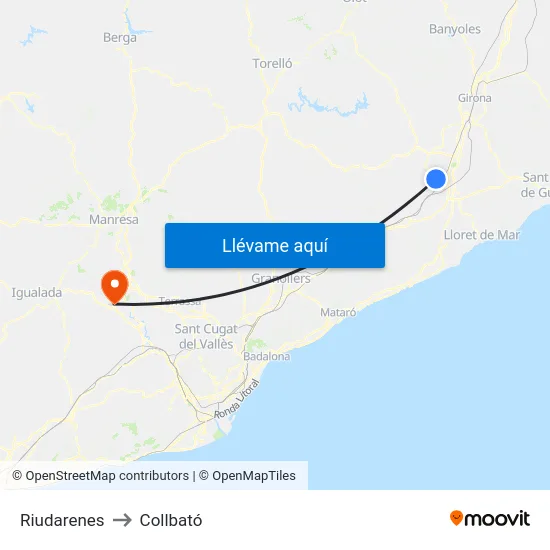 Riudarenes to Collbató map