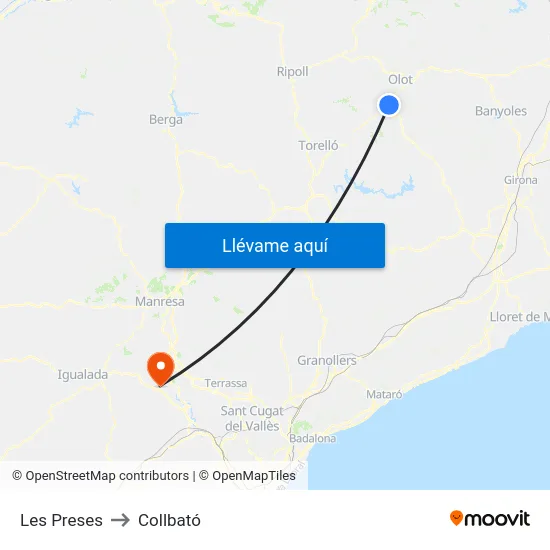 Les Preses to Collbató map