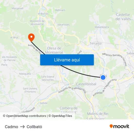 Cadmo to Collbató map