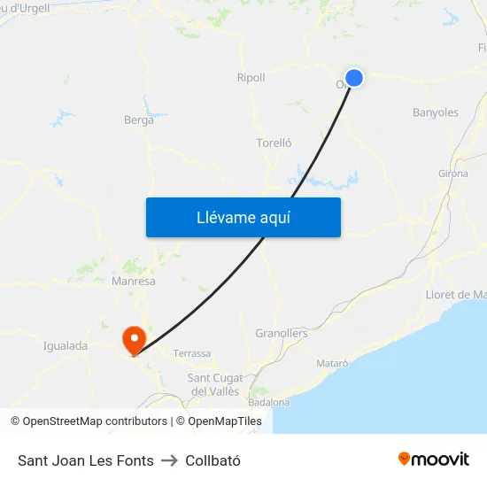 Sant Joan Les Fonts to Collbató map