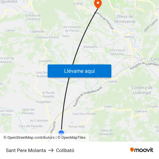 Sant Pere Molanta to Collbató map