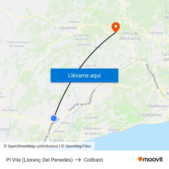 Pl Vila (Llorenç Del Penedès) to Collbató map