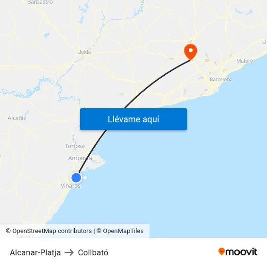 Alcanar-Platja to Collbató map