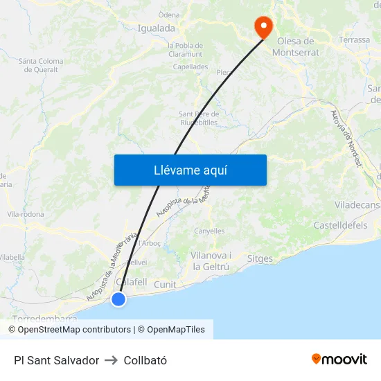 Pl Sant Salvador to Collbató map