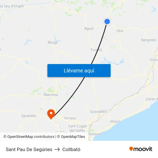 Sant Pau De Segúries to Collbató map