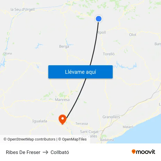 Ribes De Freser to Collbató map
