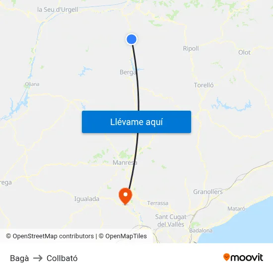 Bagà to Collbató map