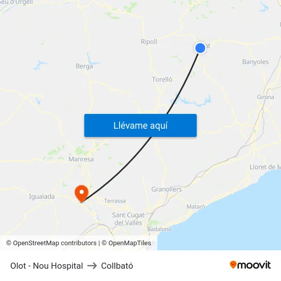 Olot - Nou Hospital to Collbató map