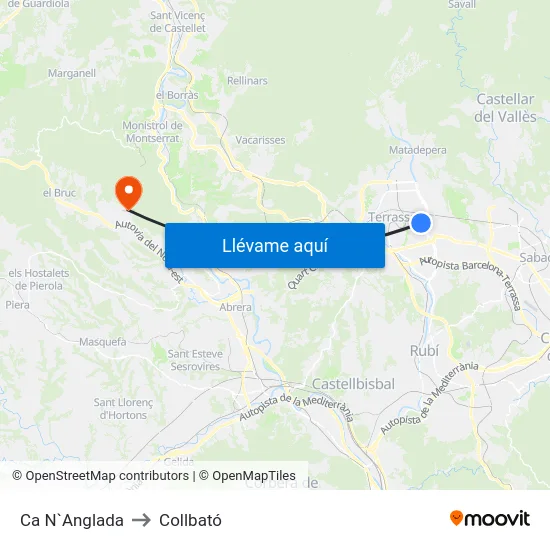 Ca N`Anglada to Collbató map