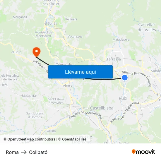 Roma to Collbató map