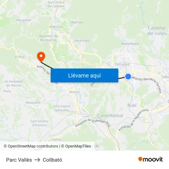 Parc Vallès to Collbató map