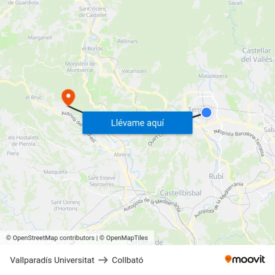 Vallparadís Universitat to Collbató map
