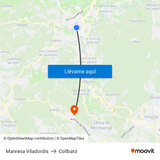 Manresa Viladordis to Collbató map