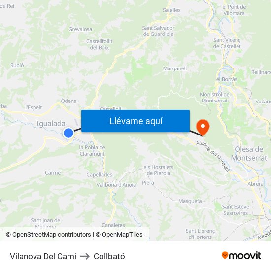 Vilanova Del Camí to Collbató map