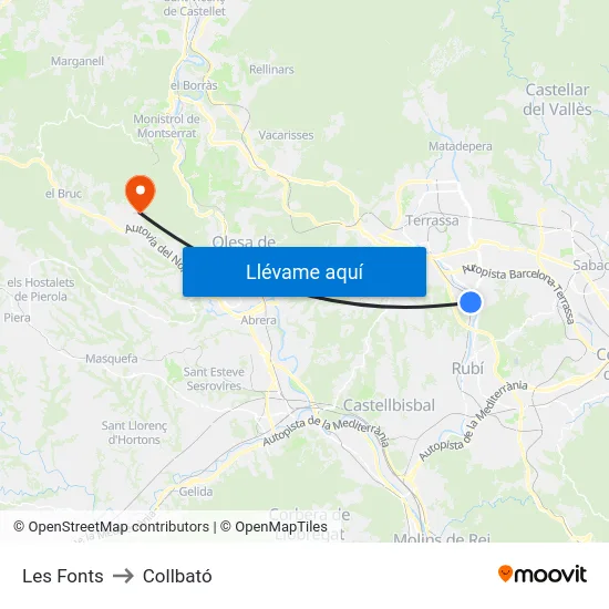 Les Fonts to Collbató map