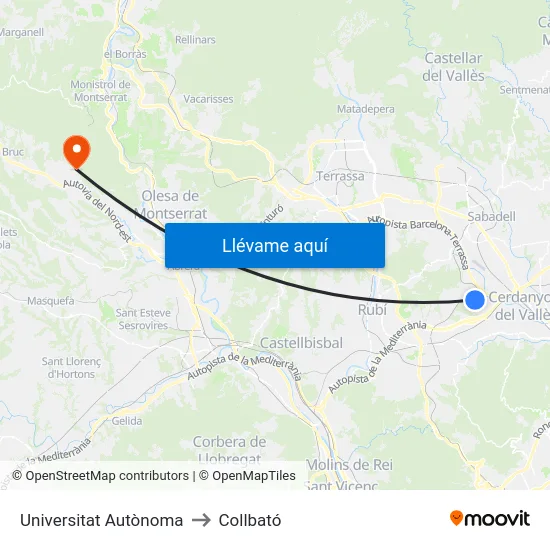 Universitat Autònoma to Collbató map