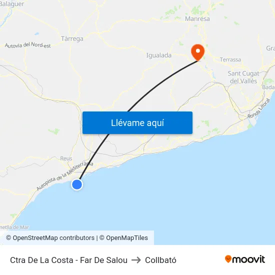 Ctra De La Costa - Far De Salou to Collbató map