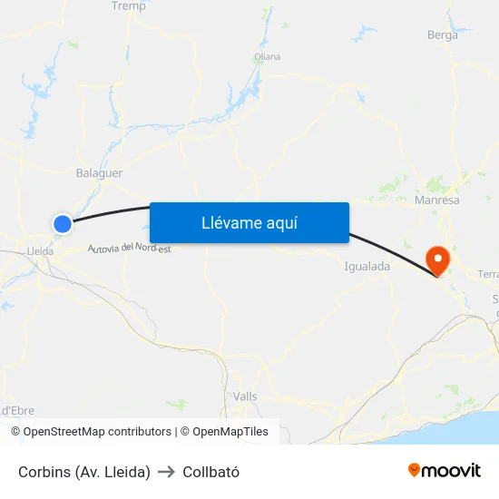 Corbins (Av. Lleida) to Collbató map