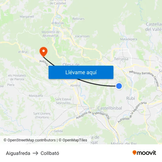 Aiguafreda to Collbató map