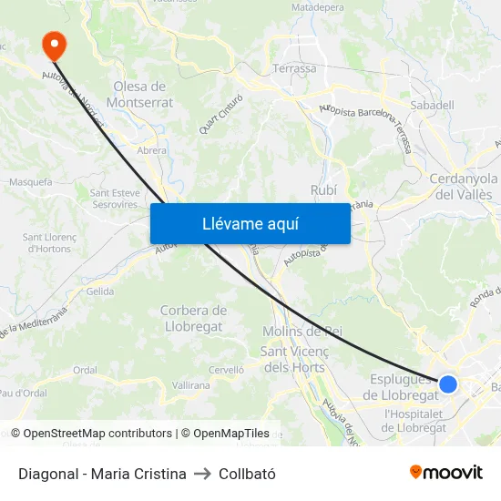 Diagonal - Maria Cristina to Collbató map