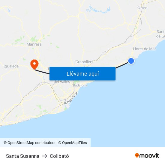 Santa Susanna to Collbató map
