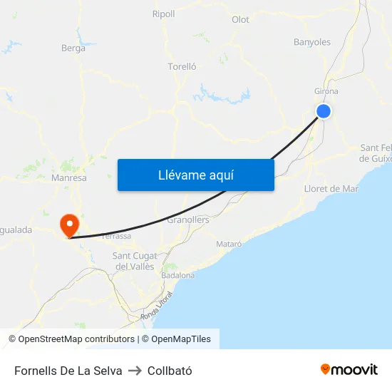 Fornells De La Selva to Collbató map