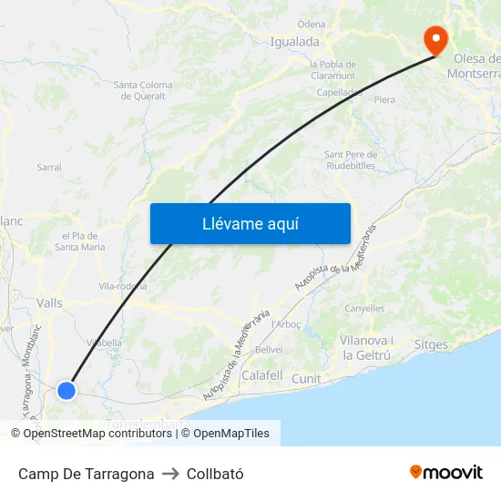 Camp De Tarragona to Collbató map