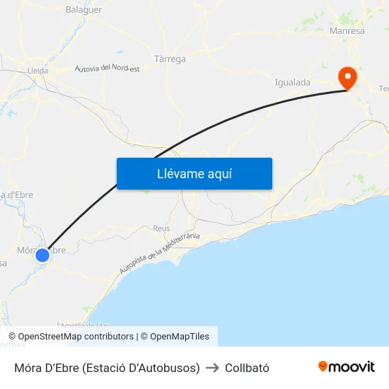 Móra D’Ebre (Estació D’Autobusos) to Collbató map