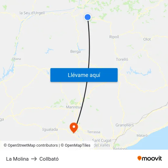 La Molina to Collbató map