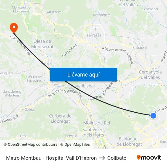 Metro Montbau - Hospital Vall D'Hebron to Collbató map