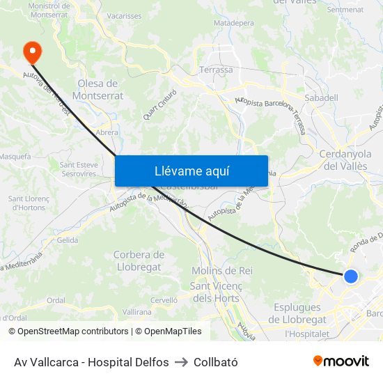 Av Vallcarca - Hospital Delfos to Collbató map
