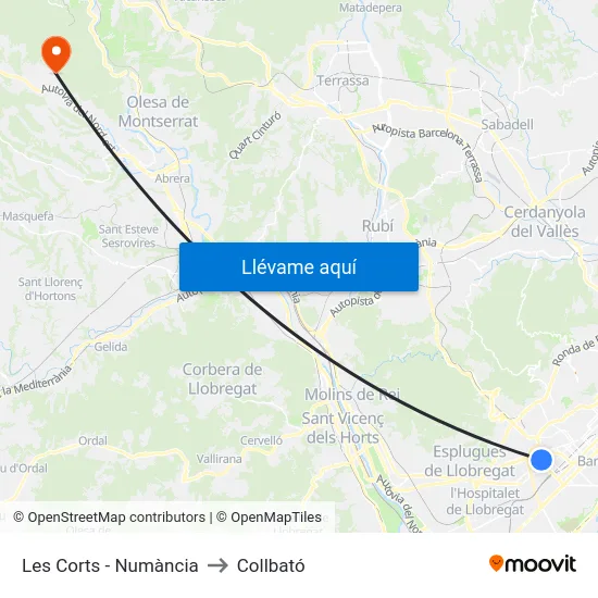Les Corts - Numància to Collbató map