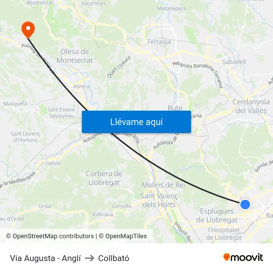 Via Augusta - Anglí to Collbató map