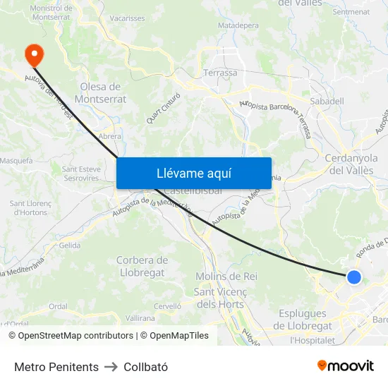 Metro Penitents to Collbató map