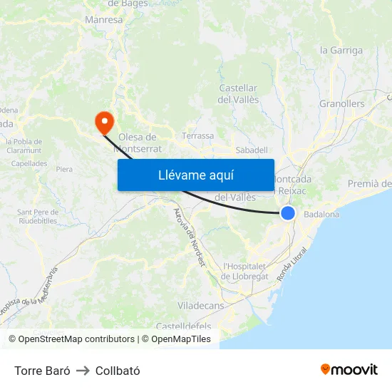 Torre Baró to Collbató map