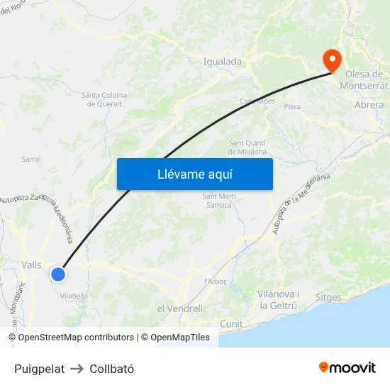 Puigpelat to Collbató map