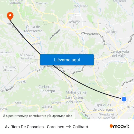 Av Riera De Cassoles - Carolines to Collbató map