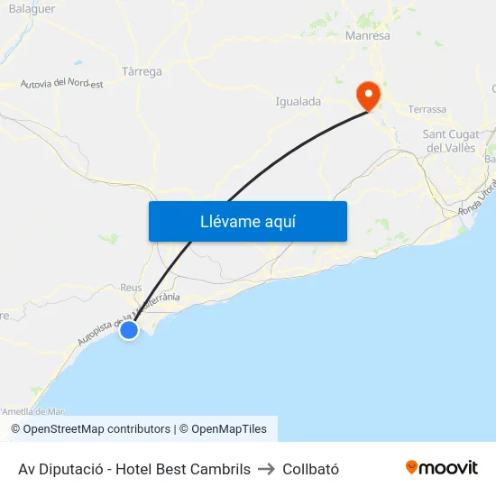 Av Diputació - Hotel Best Cambrils to Collbató map