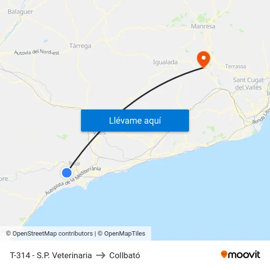 T-314 - S.P. Veterinaria to Collbató map