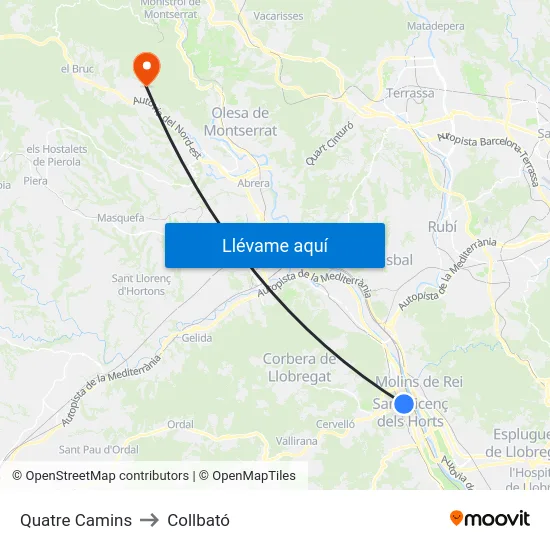Quatre Camins to Collbató map