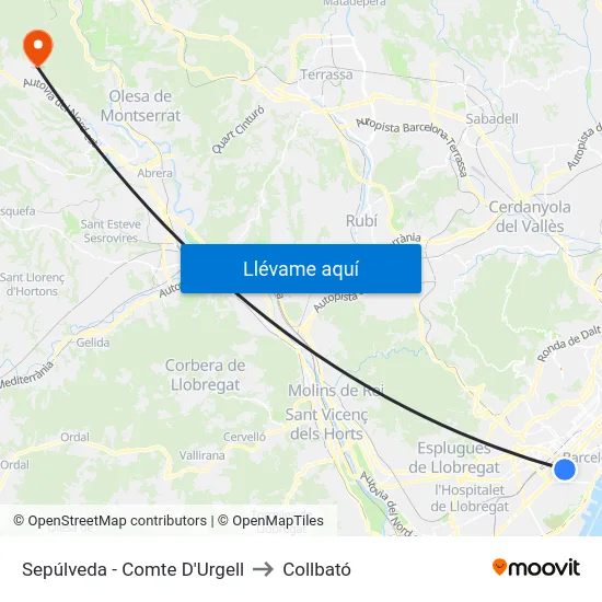 Sepúlveda - Comte D'Urgell to Collbató map