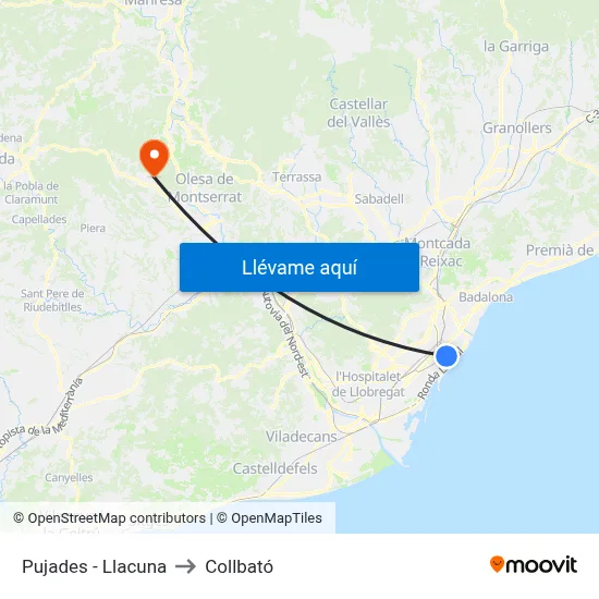 Pujades - Llacuna to Collbató map