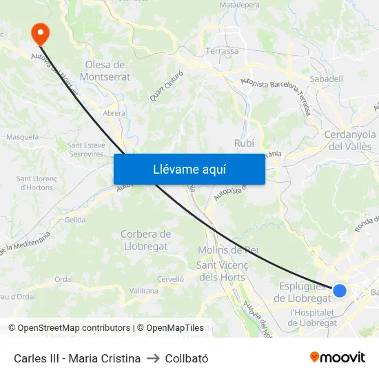 Carles III - Maria Cristina to Collbató map